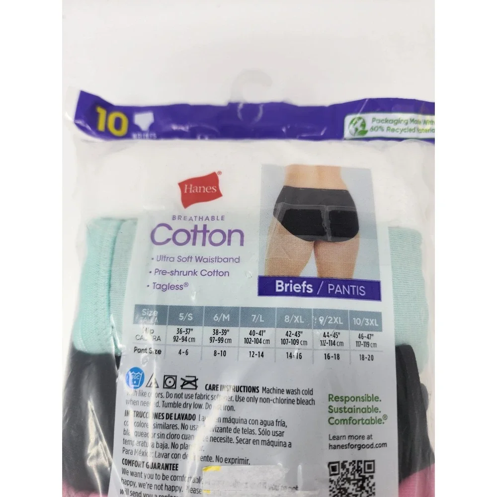 Hanes Womens Breathable Tagless Briefs Multi Cotton Blend Casual Size Medium